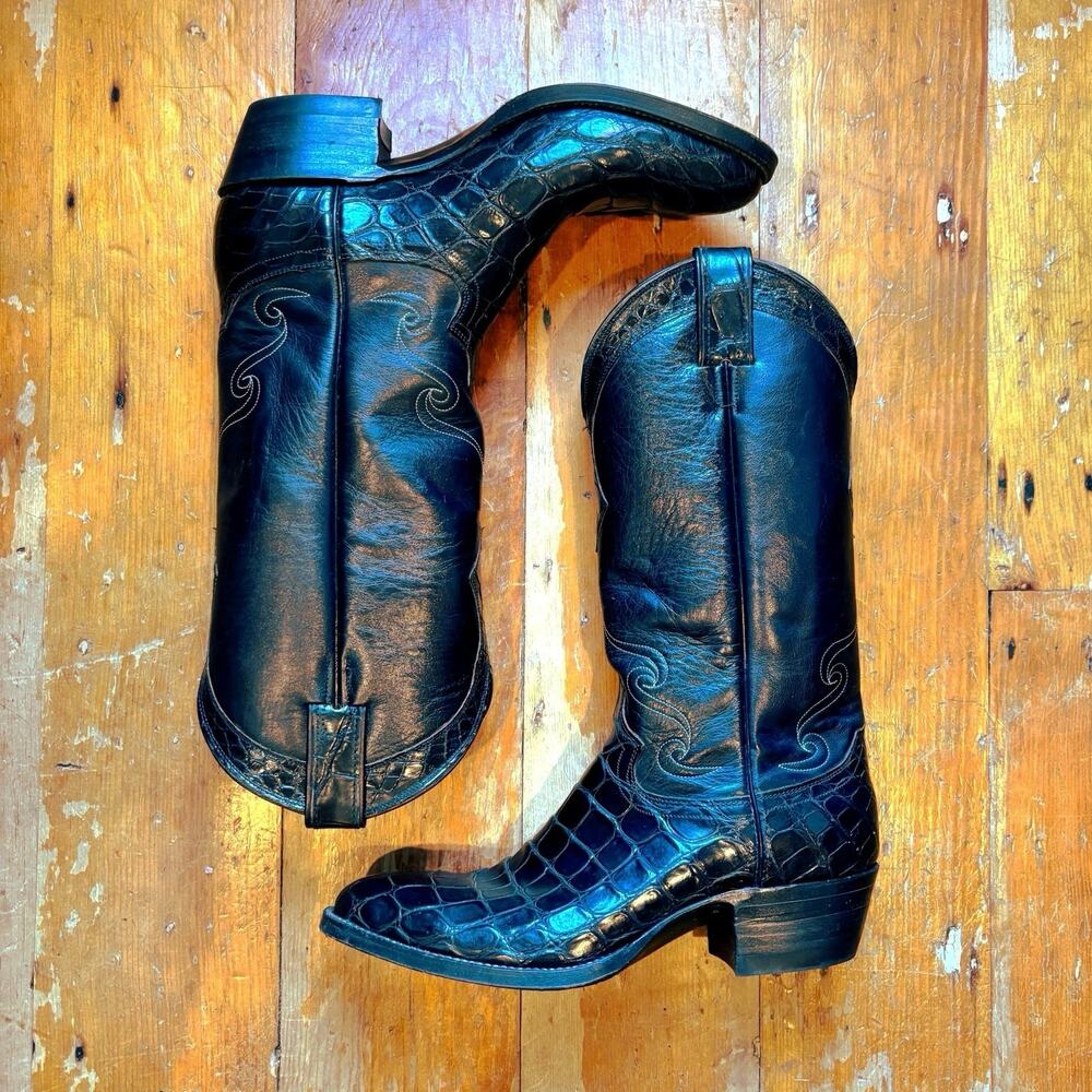 Vintage Justin 9705 Genuine Alligator Cowboy Boots Men’s Size 8B Black USA Made